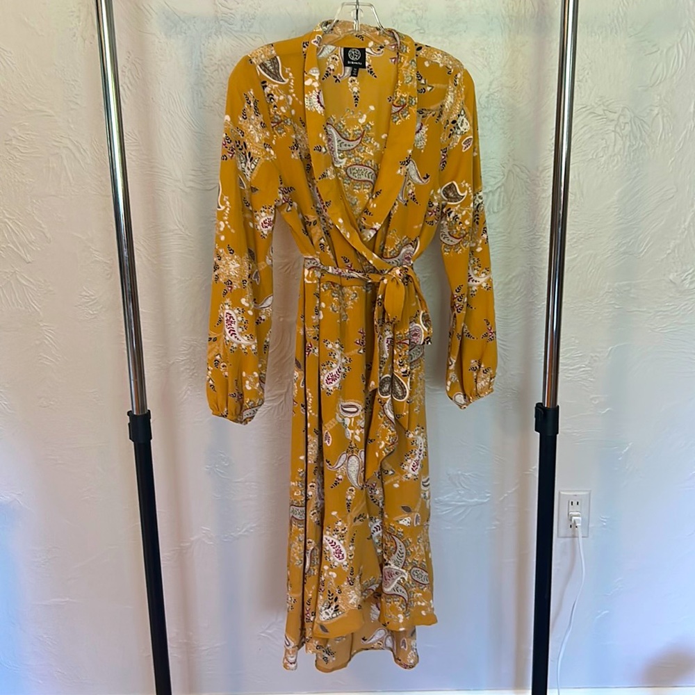 Mustard paisley wrap dress, Medium